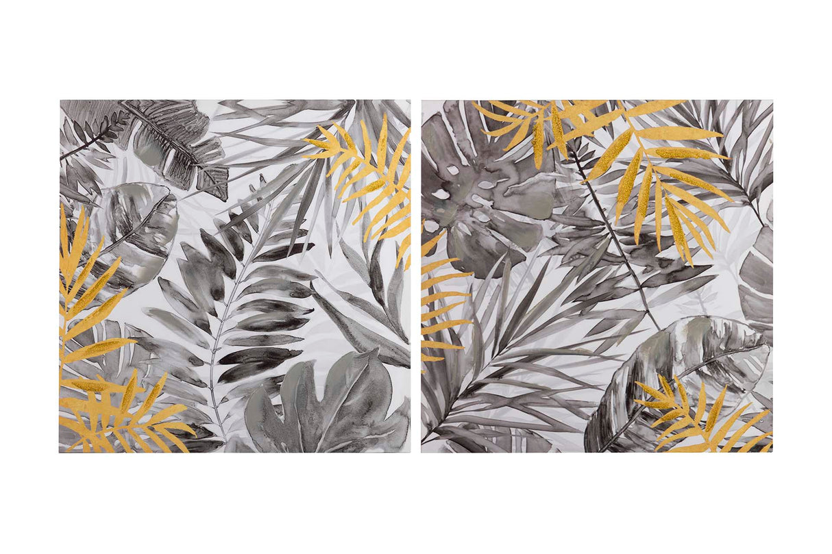 SET 2 LIENZOS HOJAS 40% PINTADO A MANO 60x2x60 CM