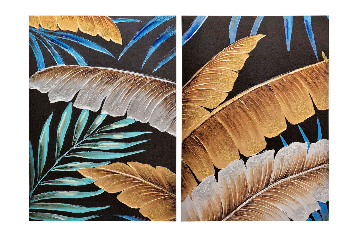 SET 2 LIENZOS HOJAS 40% PINTADO MANO 50x3x70 CM