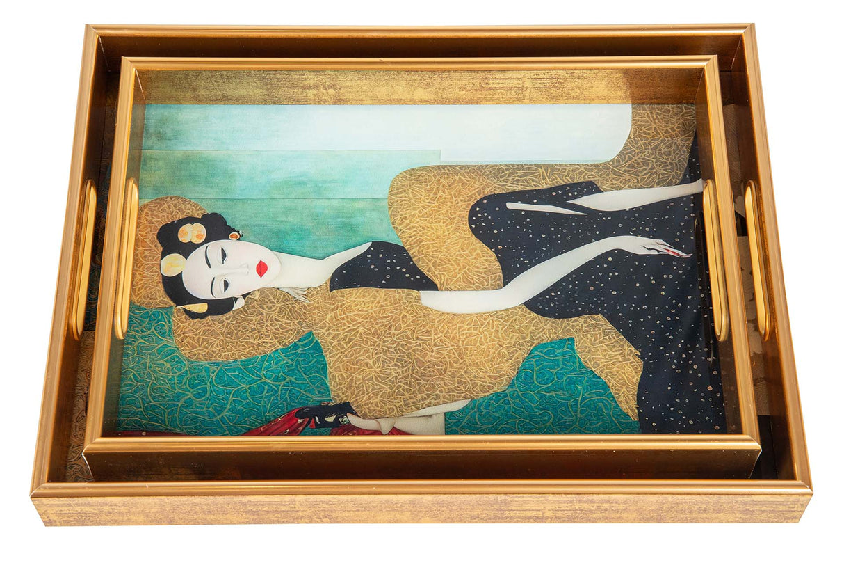 SET 2 BANDEJAS CRISTAL PU 40x30x5 35x25x5 CM