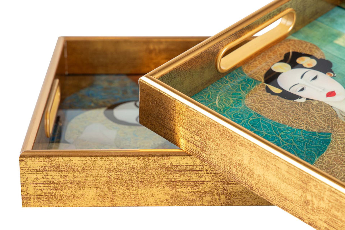 SET 2 BANDEJAS CRISTAL PU 40x30x5 35x25x5 CM