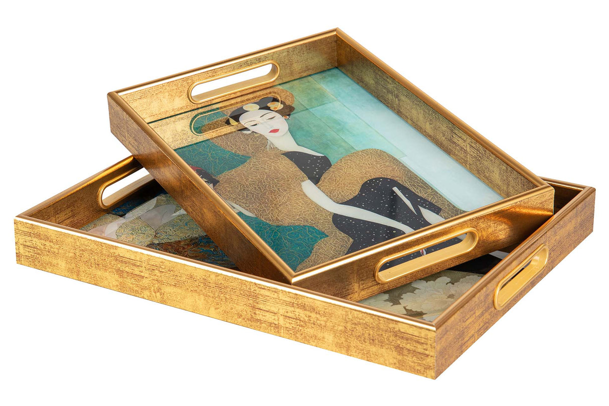 SET 2 BANDEJAS CRISTAL PU 40x30x5 35x25x5 CM