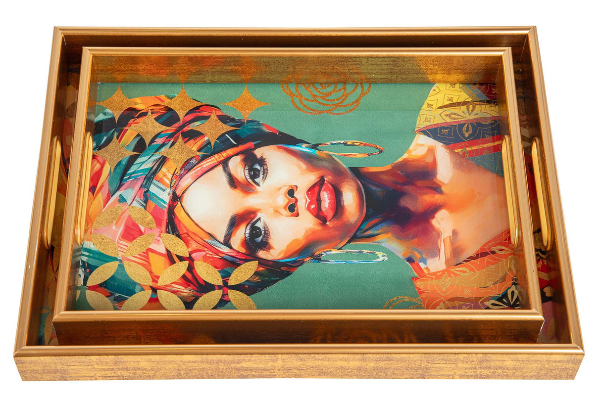 SET 2 BANDEJAS CRISTAL PU 40x30x5 35x25x5 CM