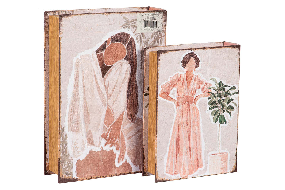 SET 2 CAJAS LIBRO MUJERES 34x25x7 27x20x6 CM