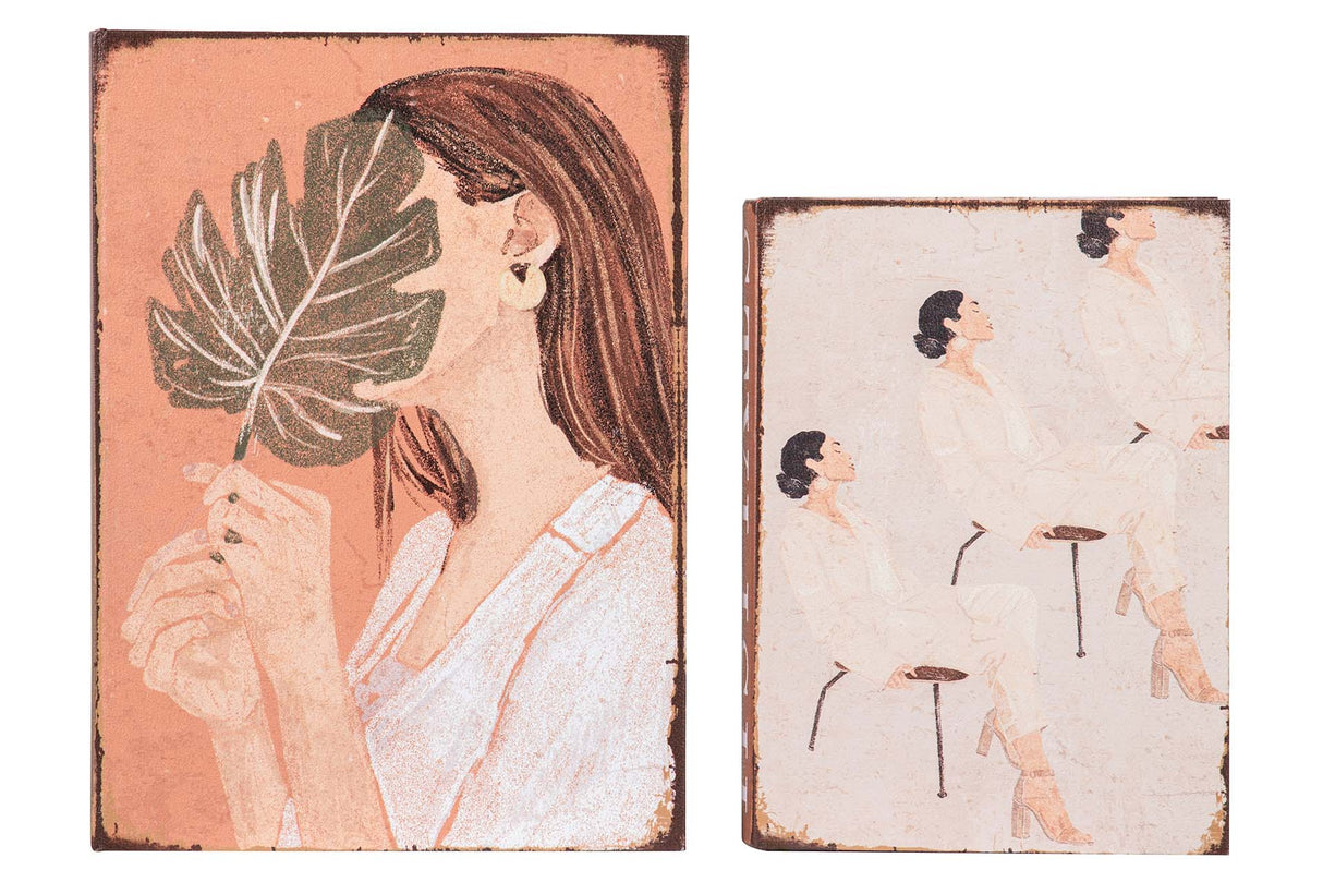 SET 2 CAJAS LIBRO MUJERES 34x25x7 27x20x6 CM