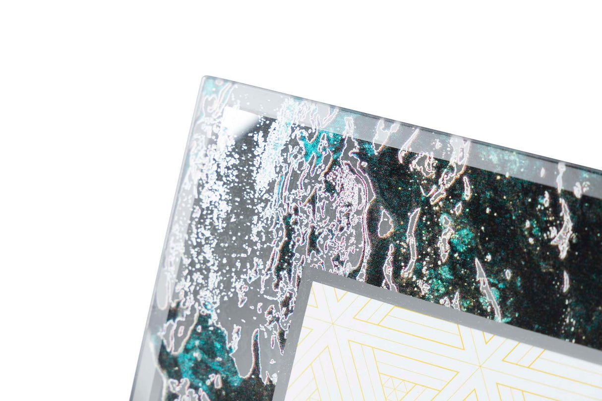 PORTAFOTOS CRISTAL IMPRESION NEGRO-DORADO 10x15CM