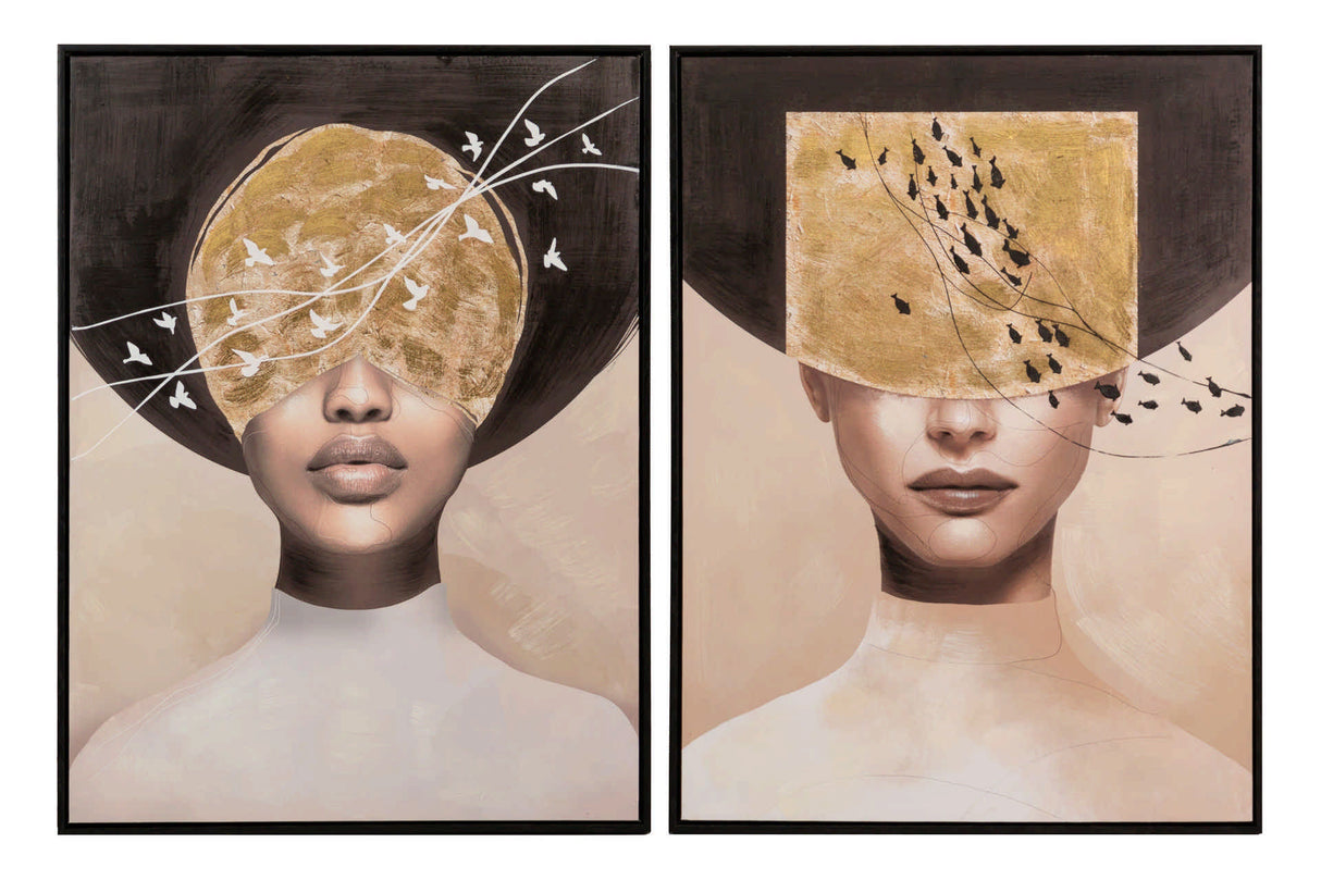 Definir 2 fotos de senhoras com quadro preto 60x4x80 cm