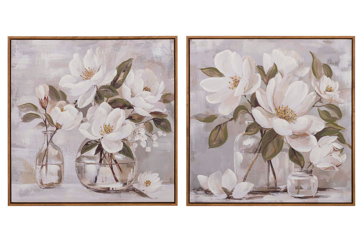 Definir 2 fotos de flores pintadas 60x4x60 cm