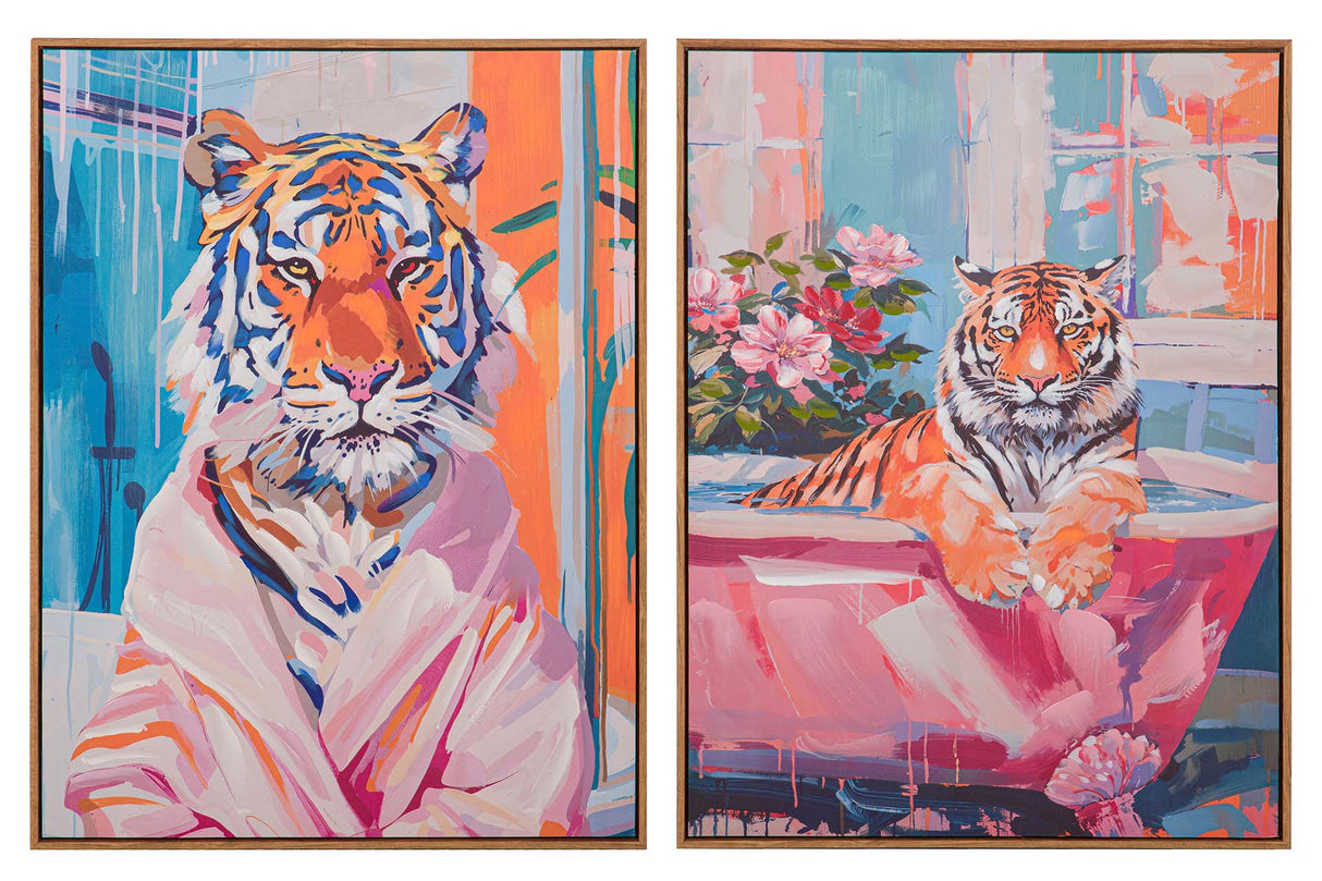 SET 2 CUADROS TIGRES 80% PINTADO A MANO 60x4x80 CM