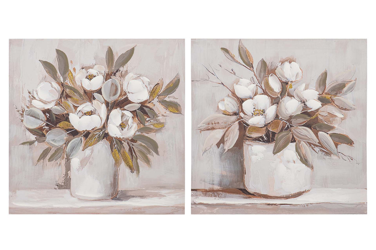 SET2 LIENZOS JARRONES 80% PINTADO A MANO 60x3x60CM