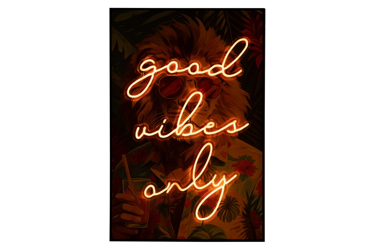 CUADRO CON LED LEON 80% PINTADO A MANO 80x4x120 CM