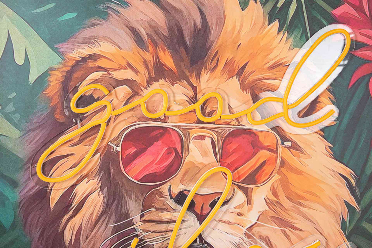 CUADRO CON LED LEON 80% PINTADO A MANO 80x4x120 CM