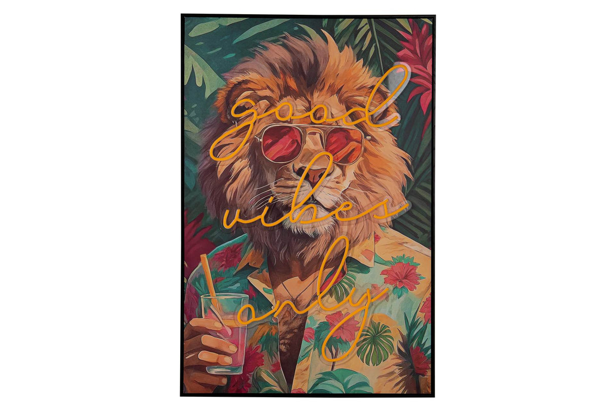 CUADRO CON LED LEON 80% PINTADO A MANO 80x4x120 CM