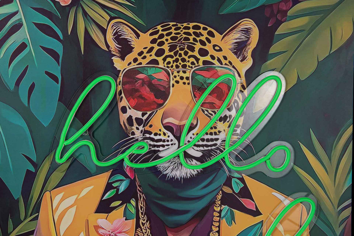 CUADRO CON LED TIGRE 80% PINTADO A MANO 80x4x120CM