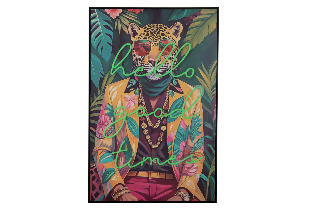 CUADRO CON LED TIGRE 80% PINTADO A MANO 80x4x120CM