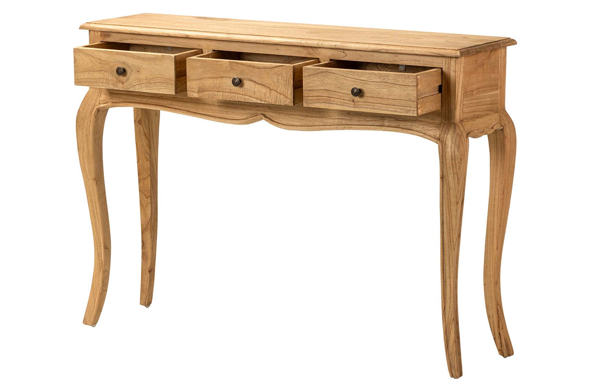 Natural Mindi Wood Console 3 Schubladen 110x30x80 cm