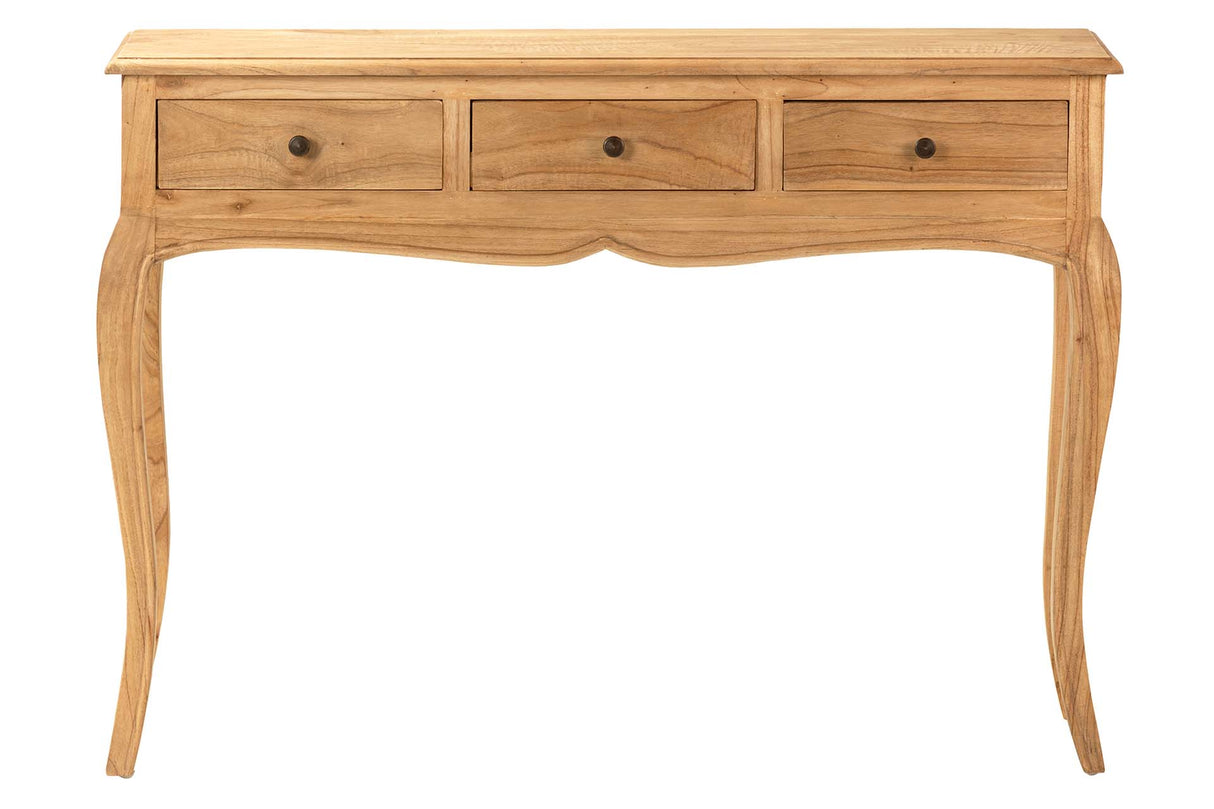 Natural Mindi Wood Console 3 Schubladen 110x30x80 cm
