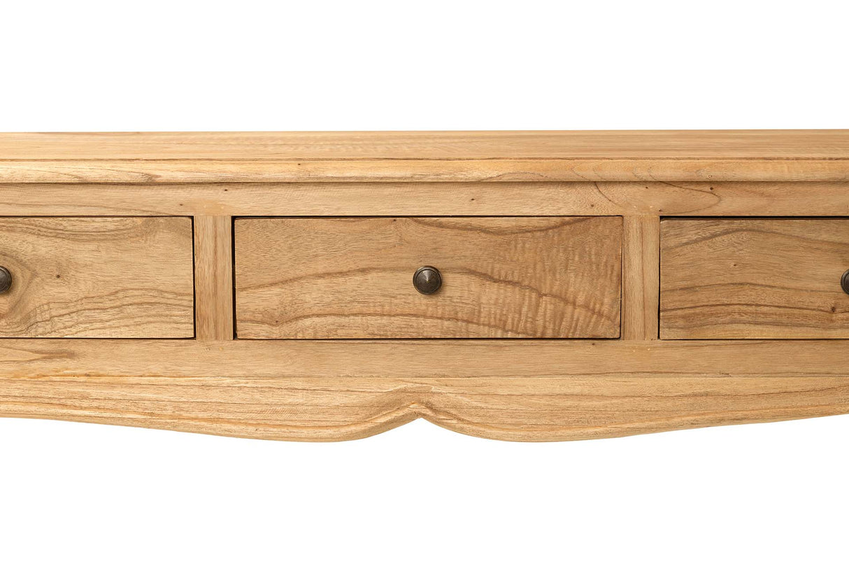 Natural Mindi Wood Console 3 Schubladen 110x30x80 cm