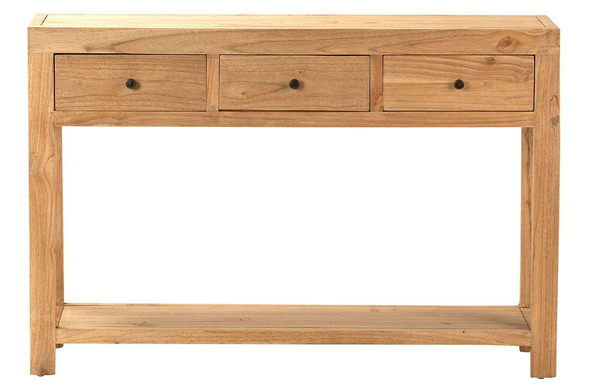 CONSOLA MADERA MINDI NATURAL 3 CAJONES 120x30x80CM