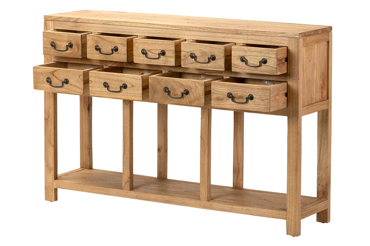 APARADOR MADERA NATURAL 9 CAJONES 120x30x80 CM
