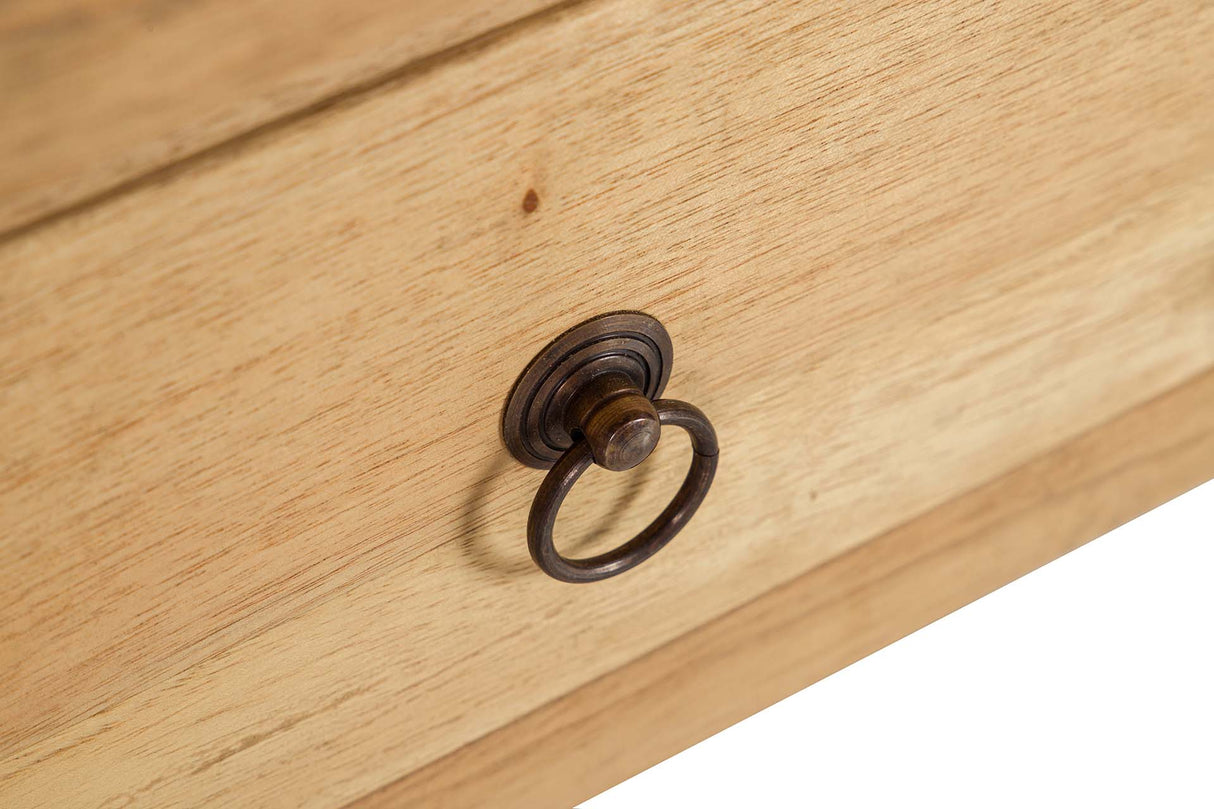 Console de madeira natural 2 gavetas 90x30x80 cm