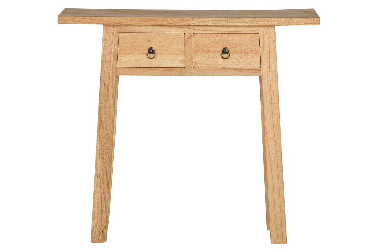 Console de madeira natural 2 gavetas 90x30x80 cm