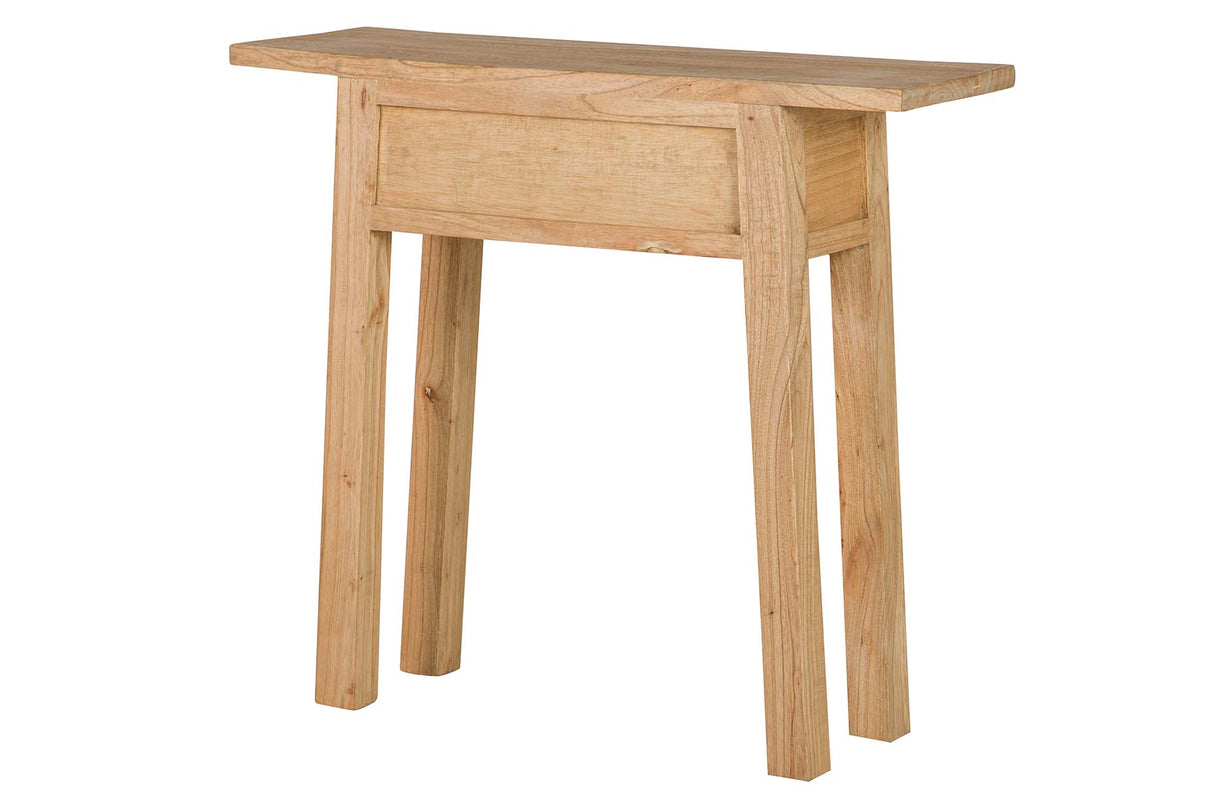 Console de madeira natural 2 gavetas 90x30x80 cm