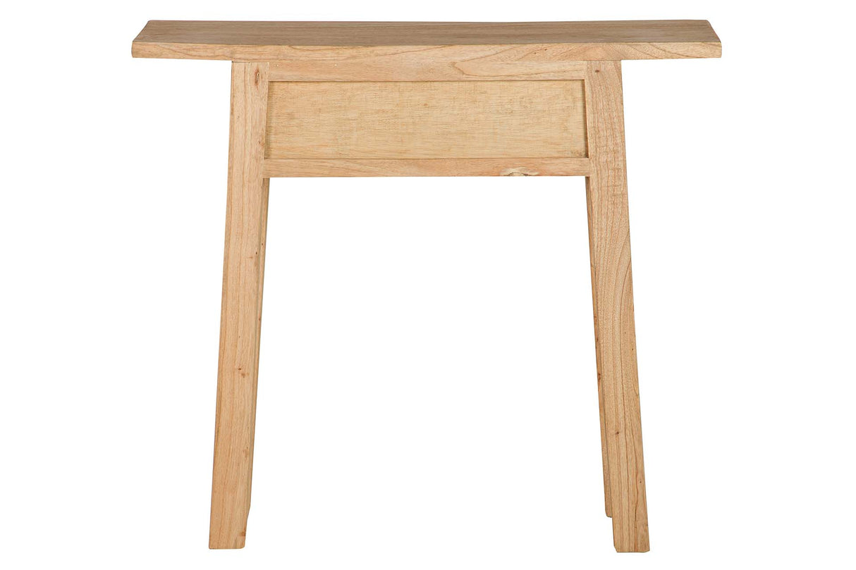 Console de madeira natural 2 gavetas 90x30x80 cm