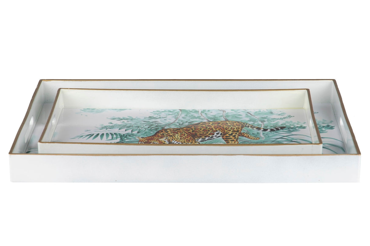 Définissez 2 plateaux léopard 47,5x35x4 / 40x26x3,5 cm