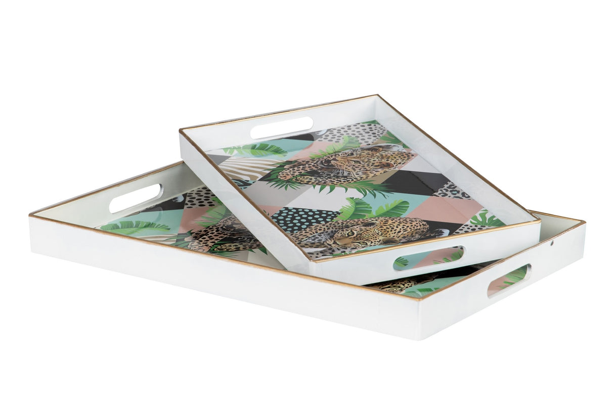 Conjunto 2 bandejas de leopardo 47,5x35x4/40x26x3.5 cm