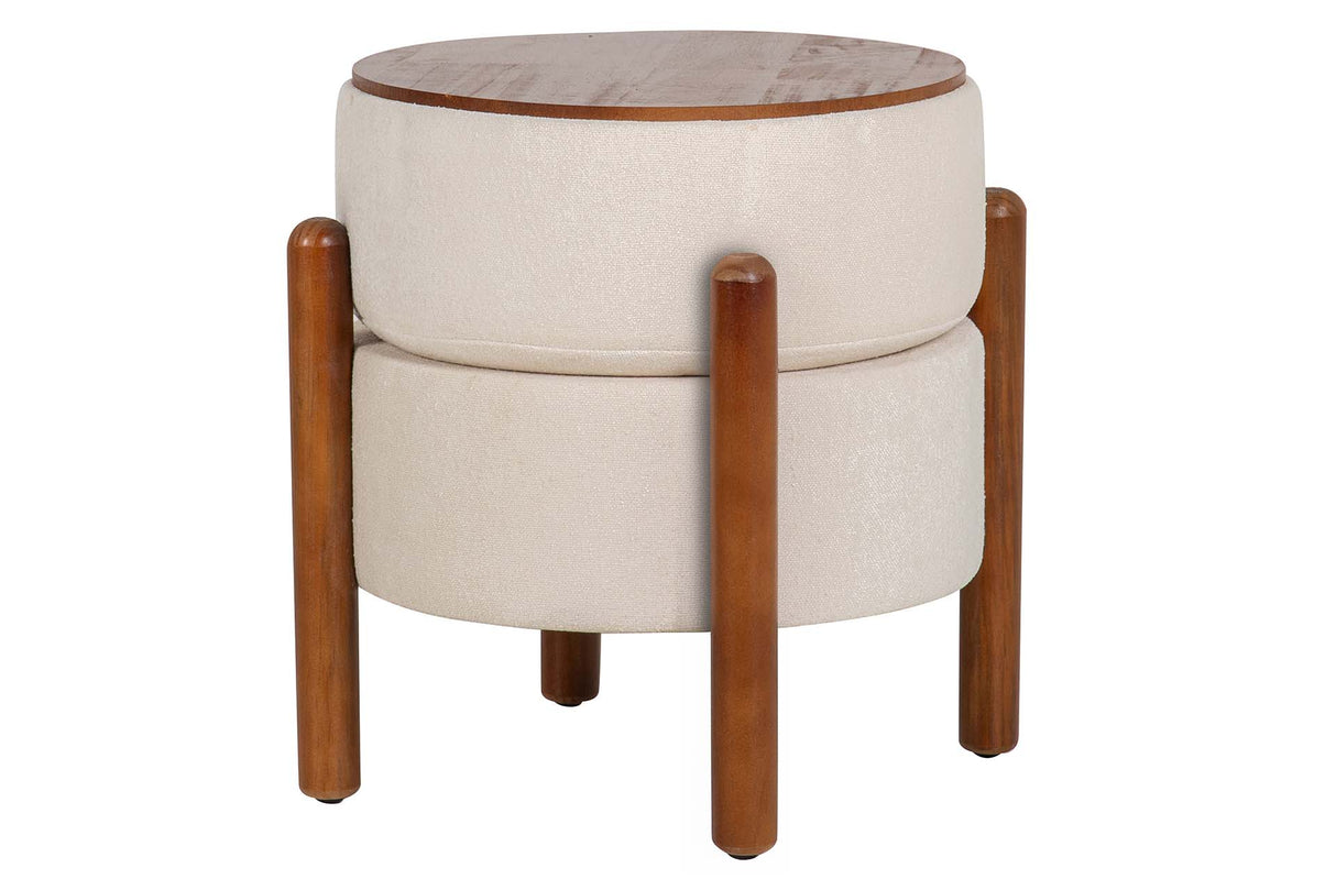 PUFF MADERA BOUCLE BEIGE 40x40x45 CM