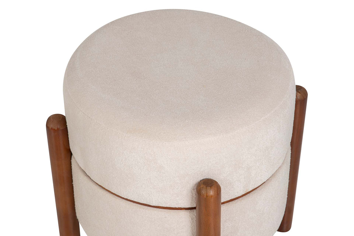 PUFF MADERA BOUCLE BEIGE 40x40x45 CM