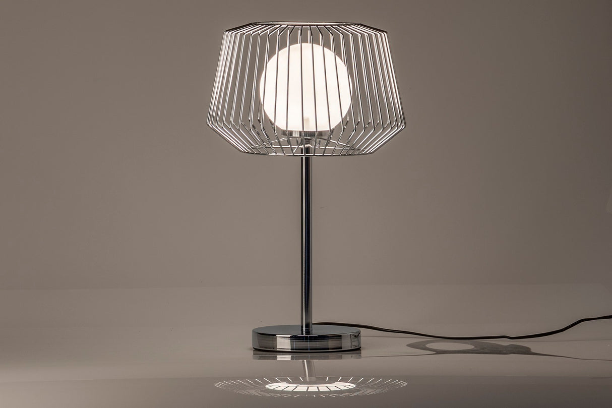 Lampada da tavolo in metallo argento bianco 32x32x52cm