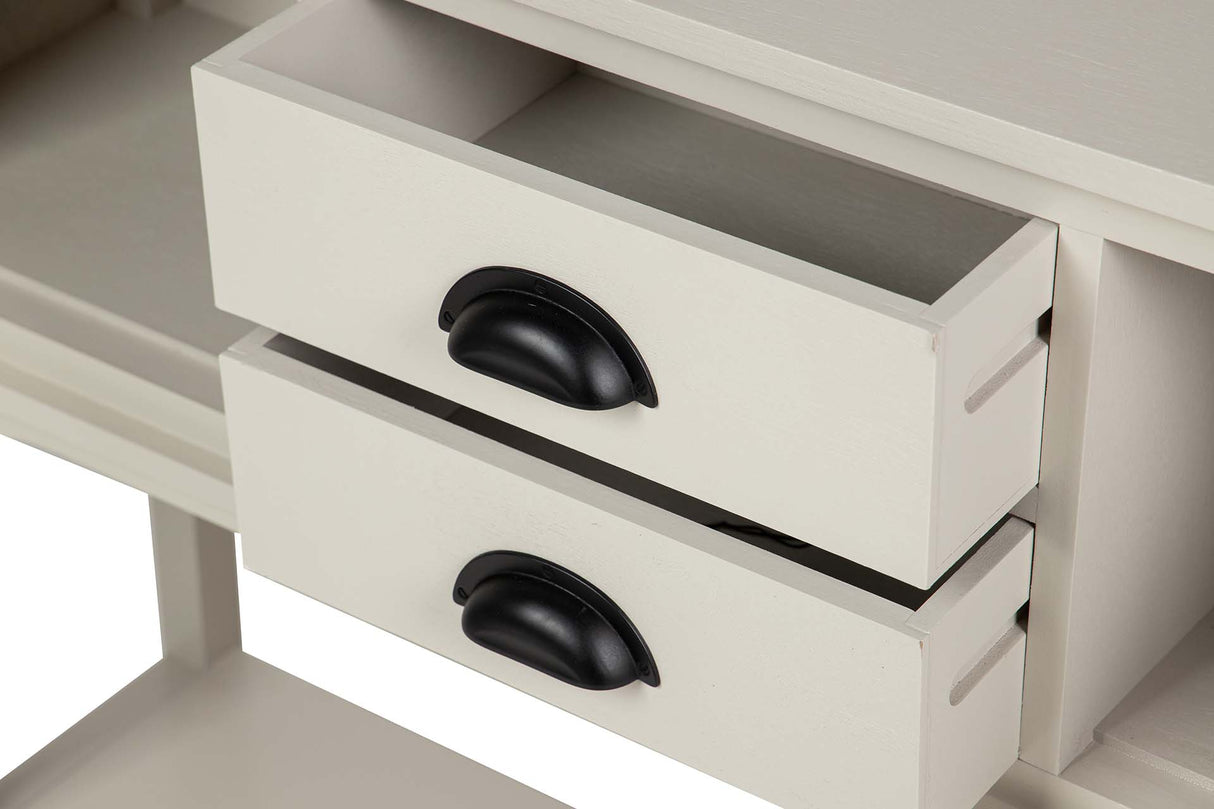 CONSOLA PUERTAS CAJONES PINO MDF BLANCA 106x30x81 CM