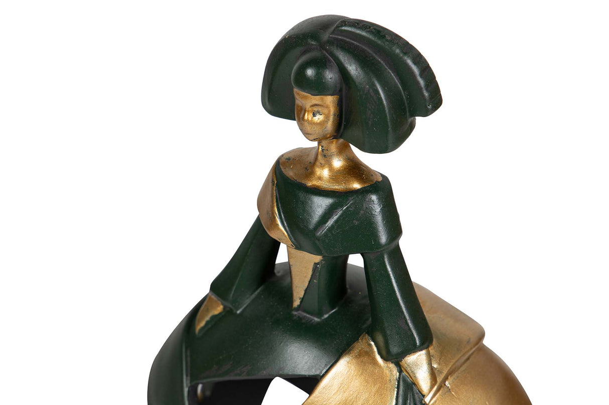 FIGURA MENINA RESINA DORADA NEGRA 16x10x24 CM