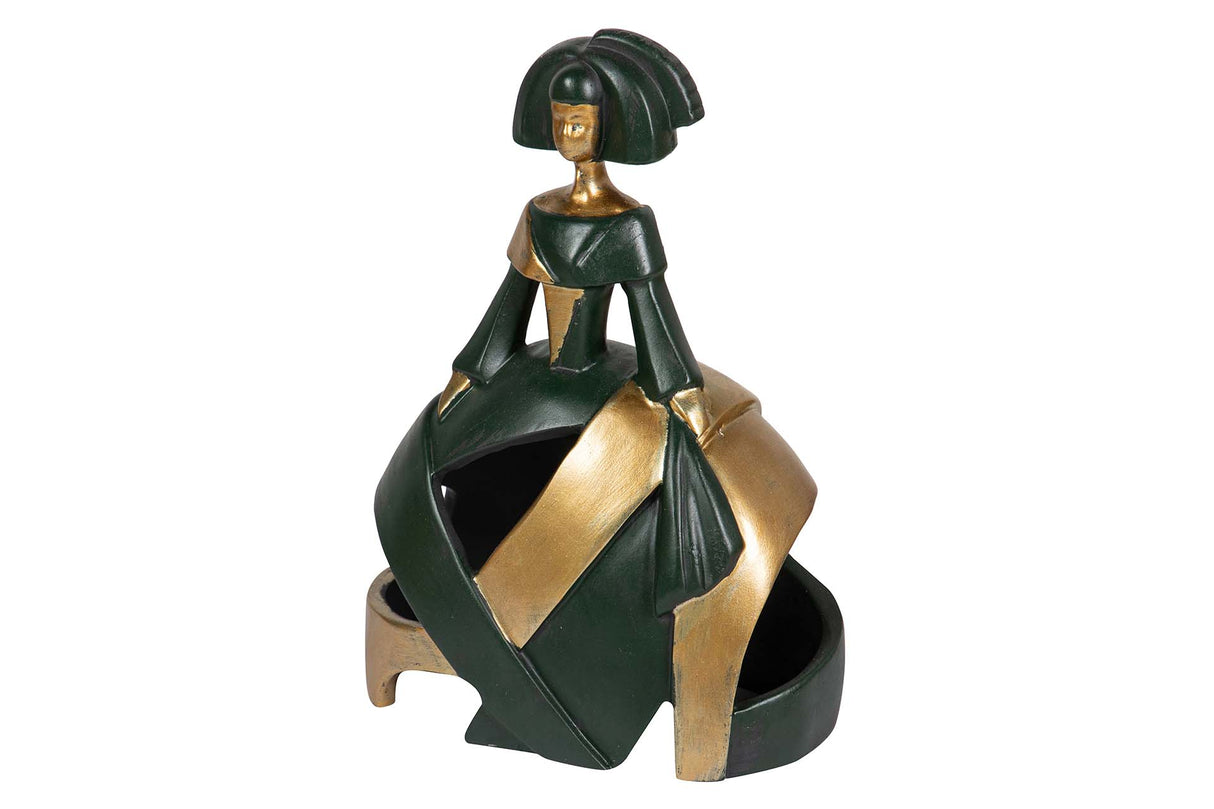 FIGURA MENINA RESINA DORADA NEGRA 16x10x24 CM