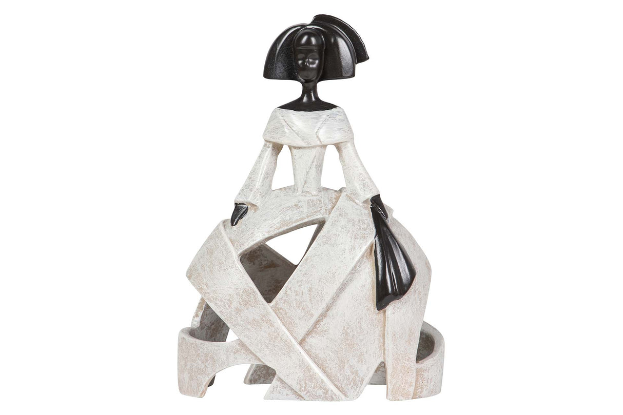 FIGURA MENINA RESINA BEIGE 16x10x24 CM