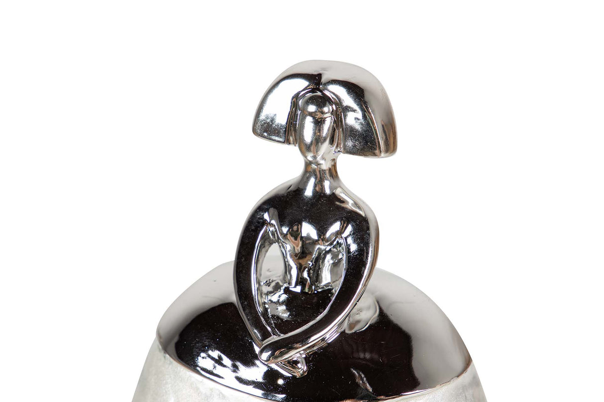 FIGURA MENINA RESINA PLATEADA 13x9x17 CM