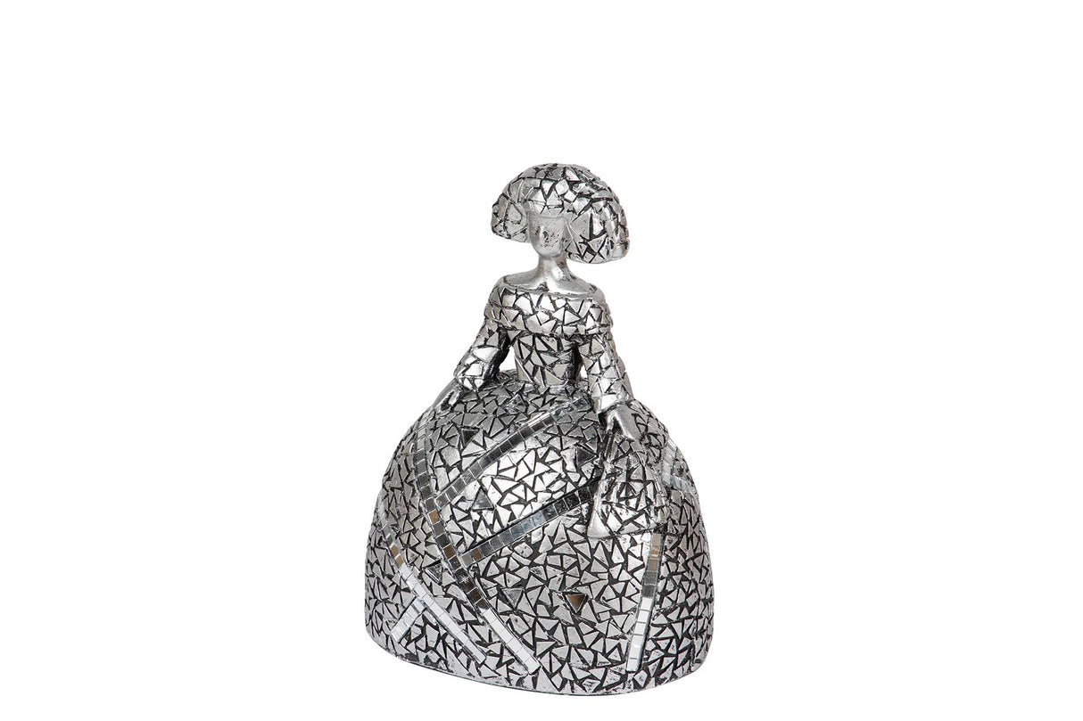 FIGURA MENINA RESINA PLATEADA 13x10x17 CM