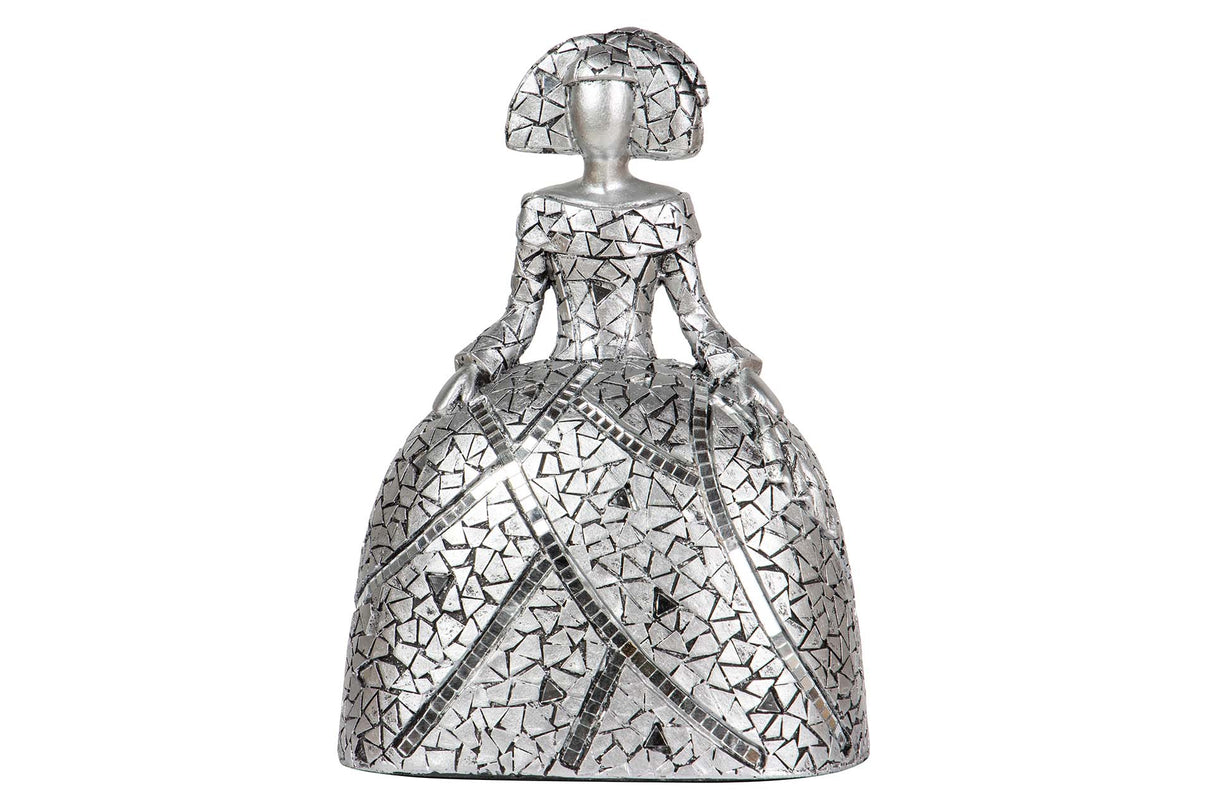 FIGURA MENINA RESINA PLATEADA 18x13x24 CM