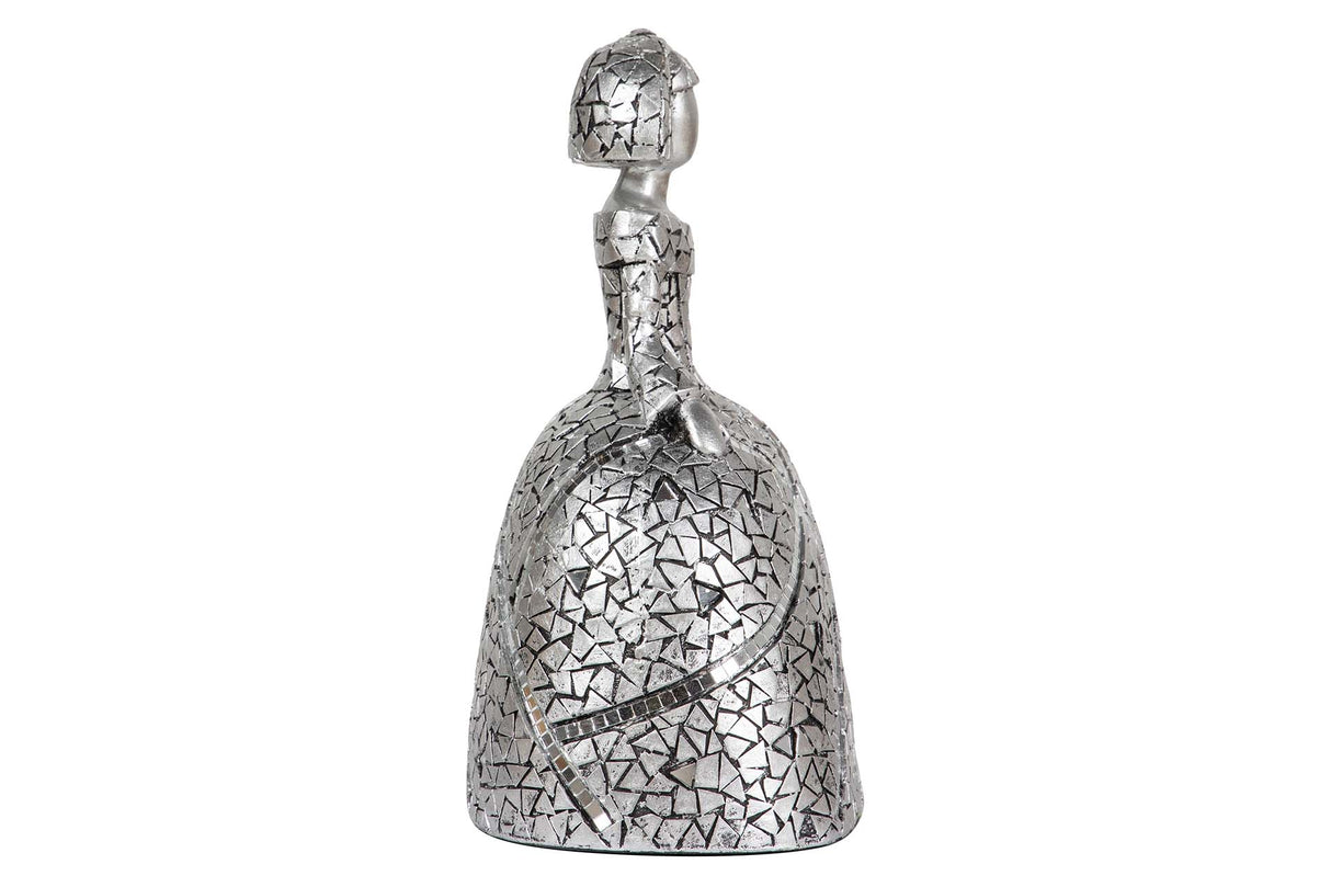 FIGURA MENINA RESINA PLATEADA 18x13x24 CM