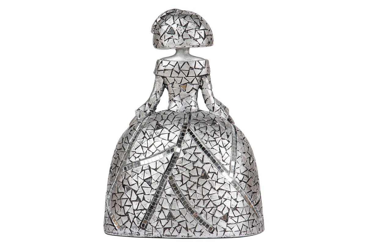 FIGURA MENINA RESINA PLATEADA 18x13x24 CM