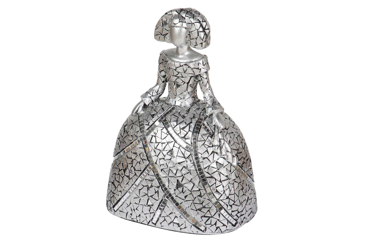 FIGURA MENINA RESINA PLATEADA 18x13x24 CM