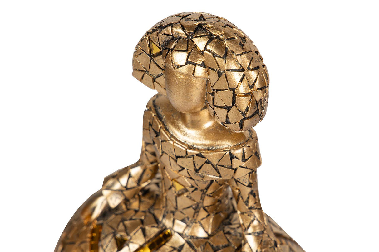 FIGURA MENINA RESINA DORADA 18x13x24 CM