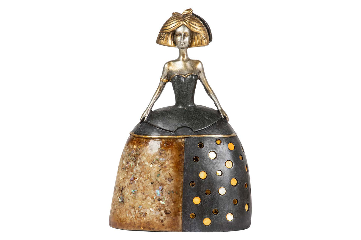 FIGURA MENINA RESINA DORADA 17x11x24 CM