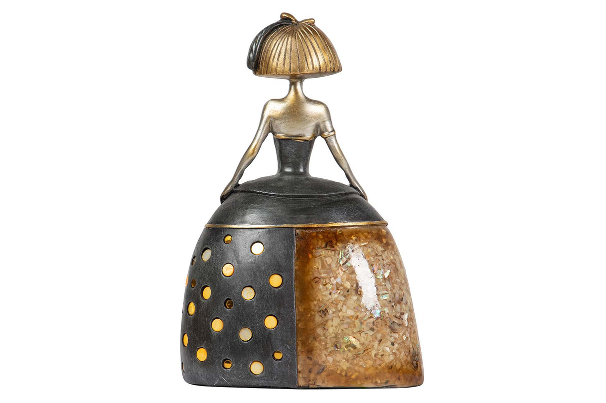 FIGURA MENINA RESINA DORADA 17x11x24 CM