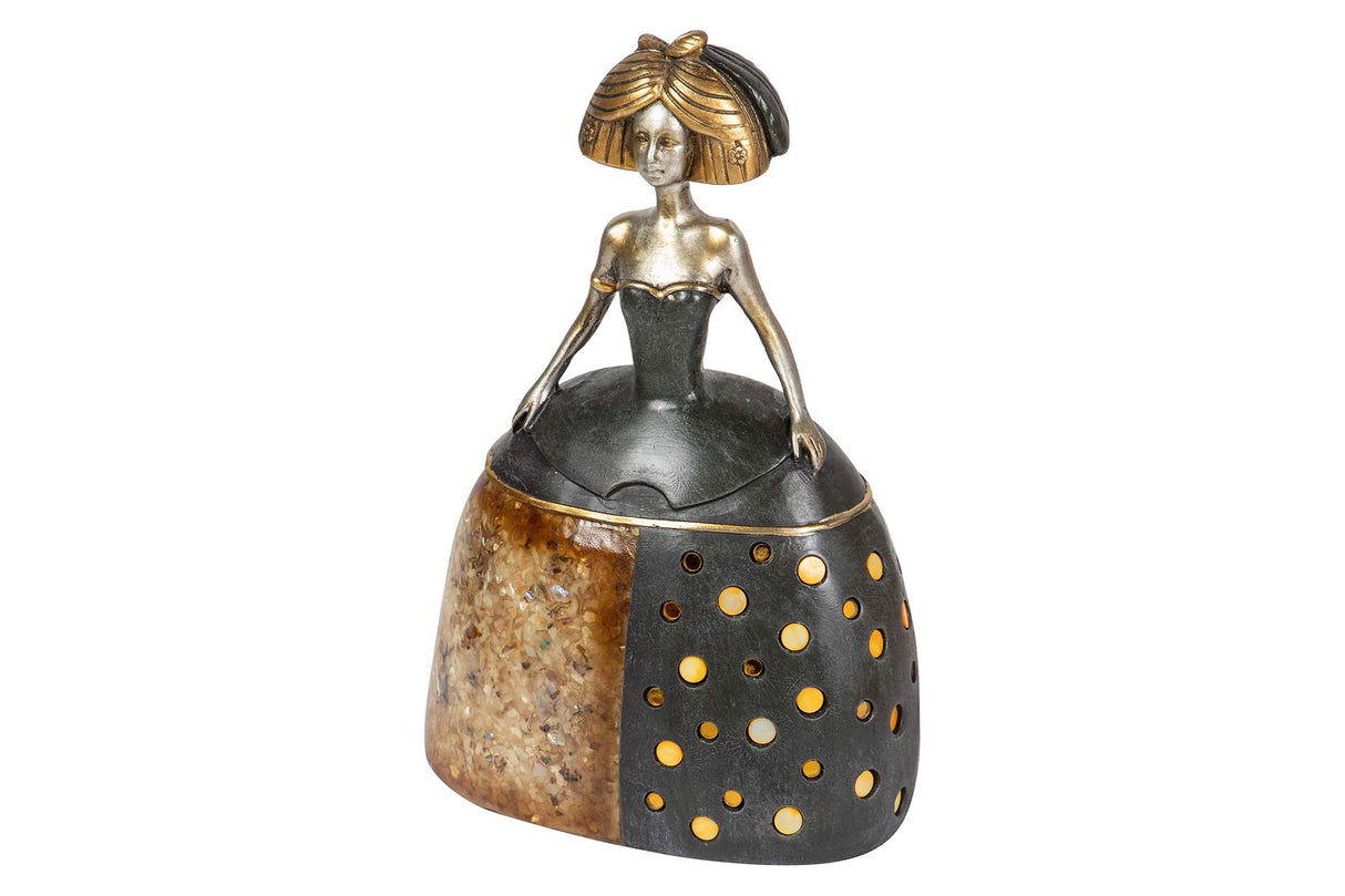 FIGURA MENINA RESINA DORADA 17x11x24 CM