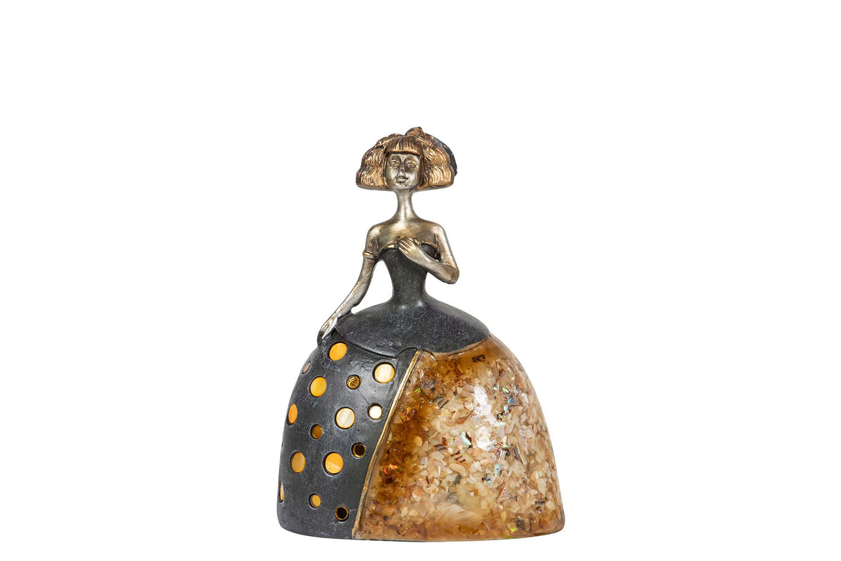 FIGURA MENINA RESINA DORADA 13x9x17 CM