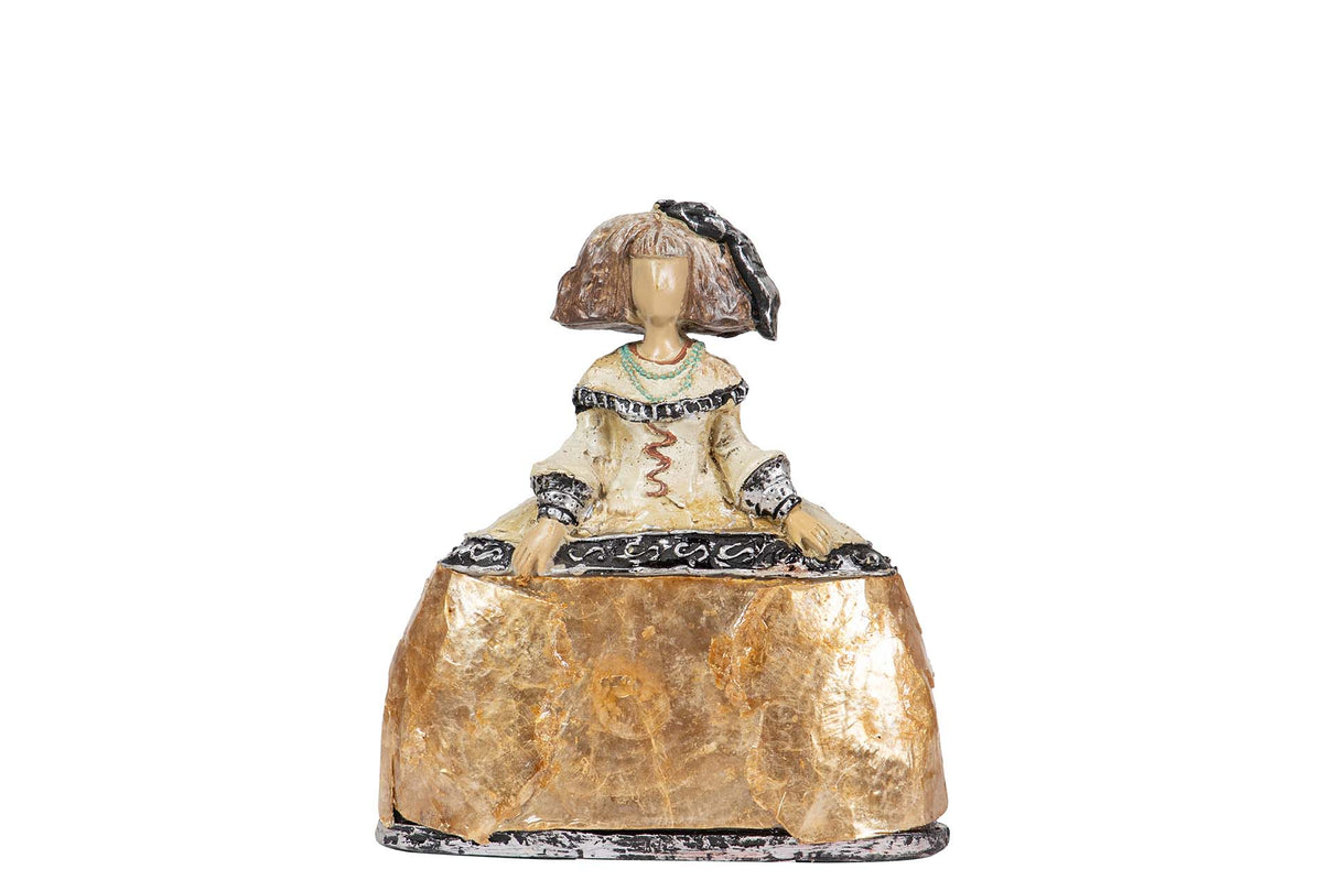 FIGURA MENINA RESINA DORADA 14x6x16 CM