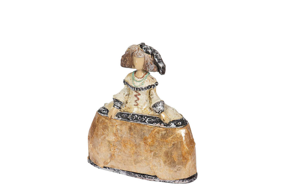 FIGURA MENINA RESINA DORADA 14x6x16 CM