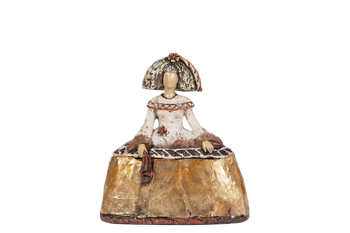FIGURA MENINA RESINA DORADA 14x6x16 CM